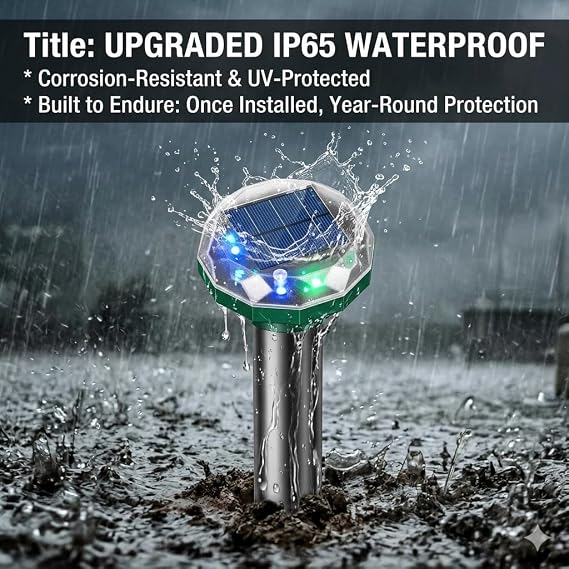 8Pack Sonic Gopher Repellent Solar Powered,IP65 Waterproof Snake&Mole Repellent for Lawns,Ultrasonic Mole Deterrent Stakes,Get Rid for Groundhog,Woodchuck,Vole,Chipmunk,Armadillo for Yard Garden