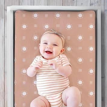 Peanutshell Baby Girl or Boys 3 Piece Changing Pad Cover Set - Ultra Soft Pad Covers - Fits Standard Diaper Changing Table Pads, Durable, Machine Washable Sheets - Boho Rainbow