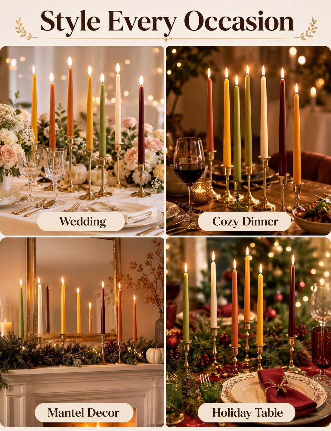 Fall Taper Candles, 10 Inch Unscented Autumn Dinner Candles