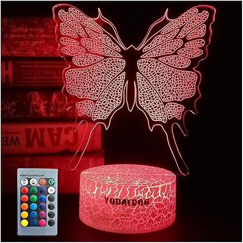 YODAFOOR Lámpara de noche 3D con diseño de mariposa para niños, 16 colores cambiantes con control remoto, mariposa, regalos de cumpleaños para