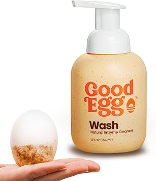 GoodEgg Egg Wash Natural Enzyme Wash Spray with Foaming Pump, Refillable 12floz Bottle, Chicken Egg Cleanser, Coop Accessories, As Seen On Shark Tank