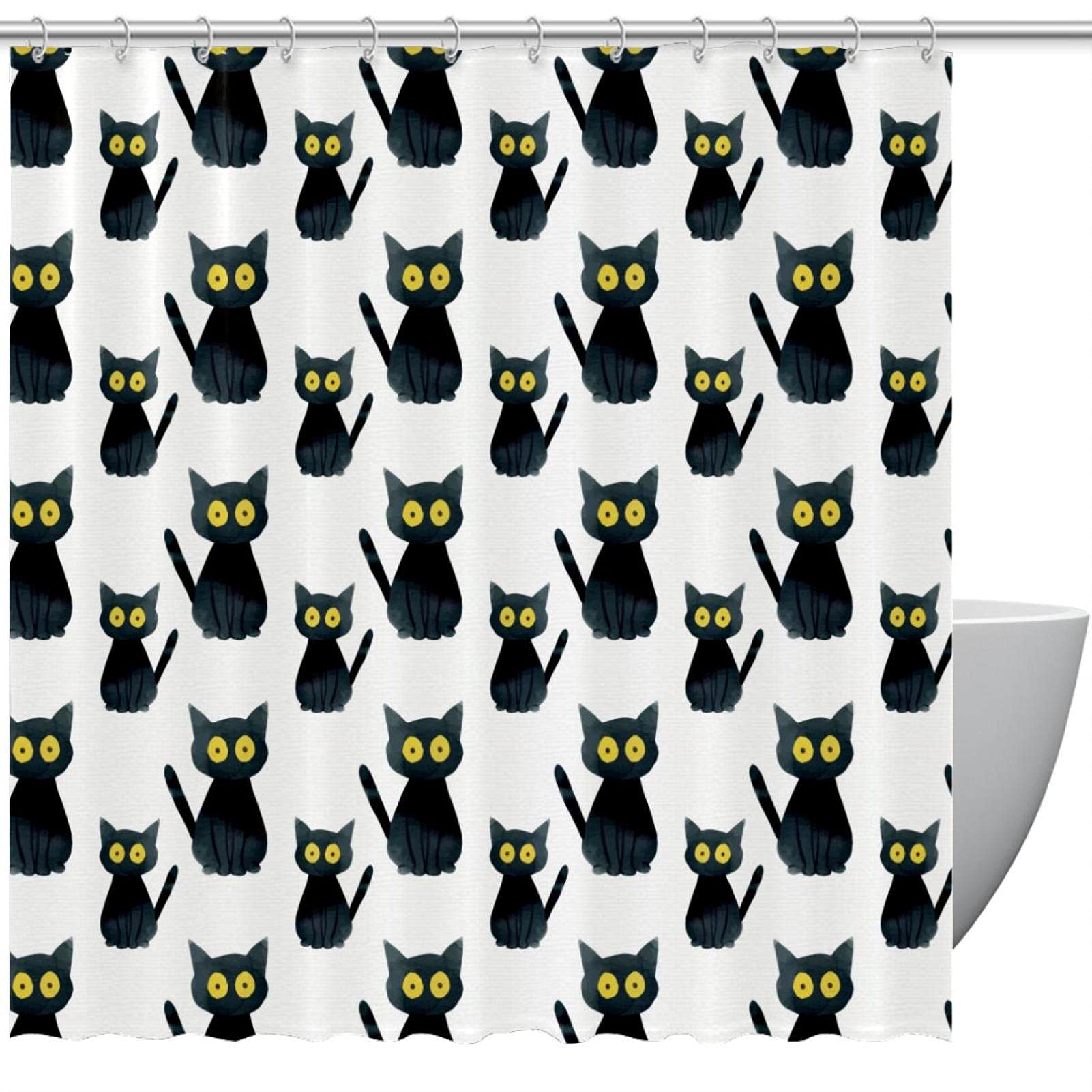 Rideau de douche Halloween chat blanc pour la salle de bain des enfants