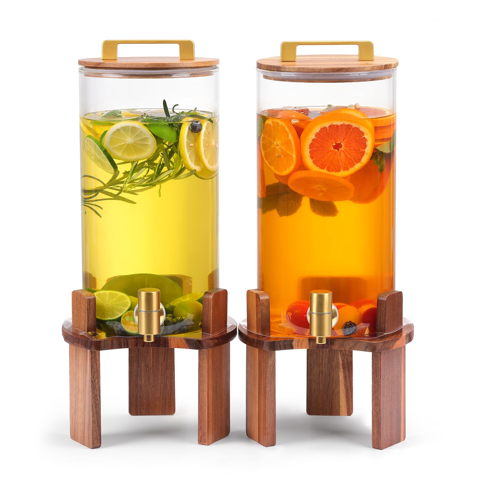 Photo 1 of 2 PCS 1.5 Gallon Glass Drink Dispenser, Beverage Dispenser With Wood Stand, Lid and Stainless Steel Spigot, Large Water Dispenser for Parties, Perfect for Lemonade, Juice, Tea and Daily Drinks