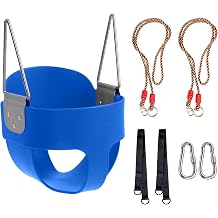 Kids Soft Plastic Bucket Swing Seat Indoor/Outdoor Child Tree Swing with High Back & Adjustable 180cm Rope for 3+ Years Toddler Baby