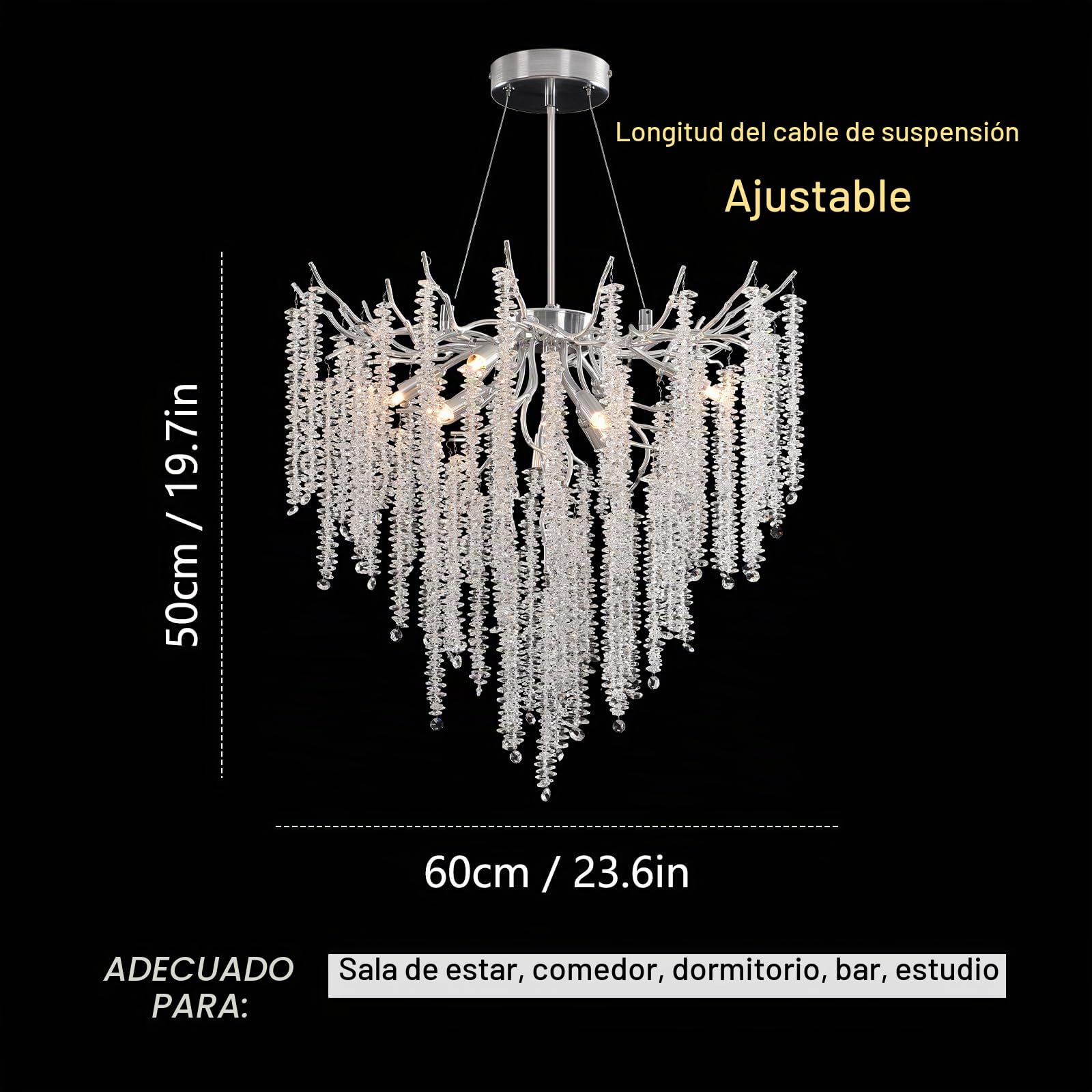 Lámpara de Araña Moderna de Cristal, Lámpara de araña de cristal con forma de rama de árbol para Comedor, Dormitorio, Sala de Estar