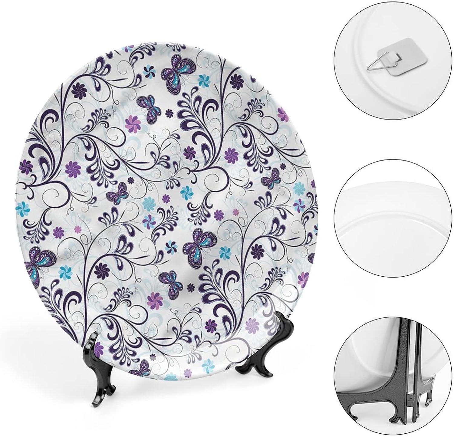 XISUNYA 6 Inch Decorative Plate, Floral Dinner Plate, Butterflies and Swirls Print Ceramic Wall Hanging for Fine Dining, Upscale Event, Dinner Party, Weddings, Catering, Christmas, Thankgiving