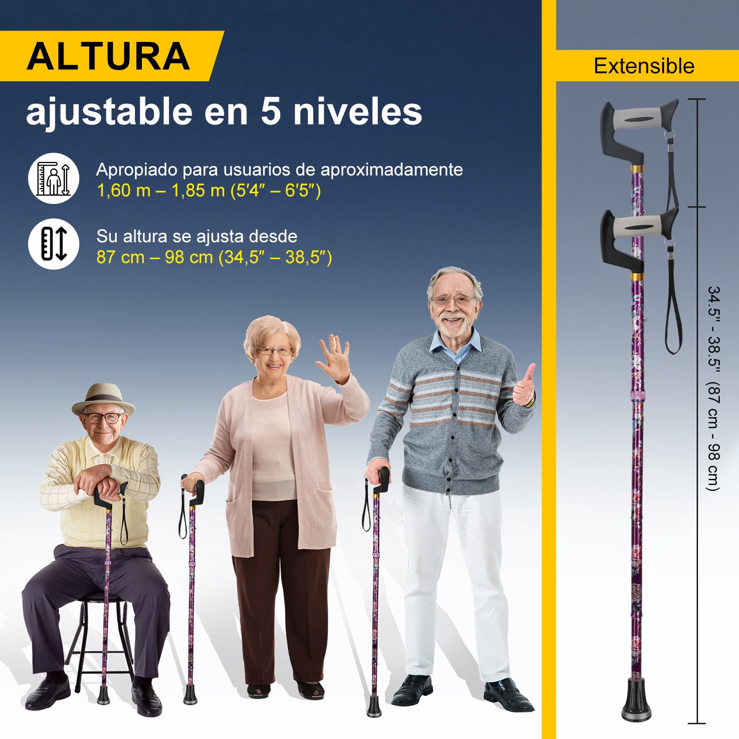 supregear Bastón para Caminar – Bastón Ajustable y Colapsable Compacto Plegable, Unisex, Punta Resistente Todo Terreno y Mango en T Ergonómico Suave para Personas Mayores y Adultos