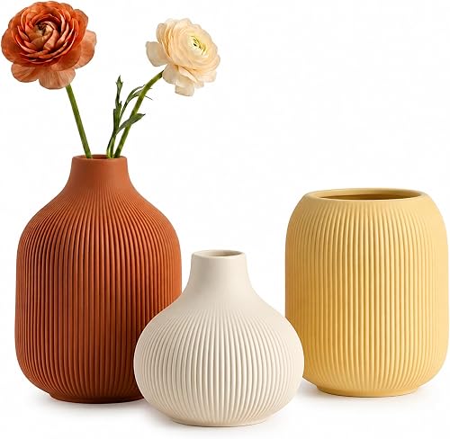 Colorful Ceramic Vase Set for Decor, Small Bud Vases, Pastel Decorative Vases for Table, Shelf, Living Room, Kitchen, Nursery, Dorm