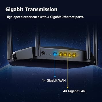 WiFi 6 Router, AX1800 Smart WiFi Router, 4-Stream Dual Band Wireless Router for Home Internet & Gaming, 1.5GHz Quad-Core CPU, MU-MIMO, OFDMA, Parental Control, VPN, IPv6 (Model KX450)
