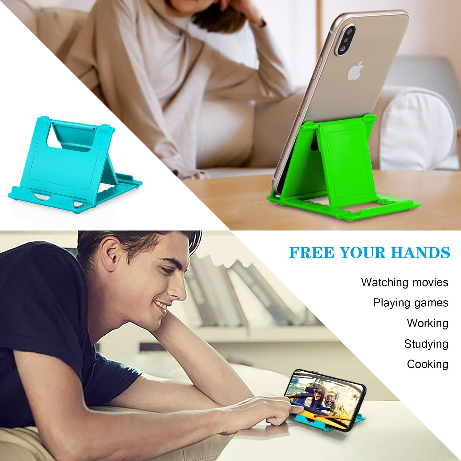 Cell Phone Stands, 2-Pack Cellphone Holder (4-7.9") Foldable stands Multi-angle for desk lightweight Desktop Dock Cradle Compatible for iPhone 11 Xs XR 8 Plus 6 7 6S X 5 Samsung Galaxy S10 S9 S8