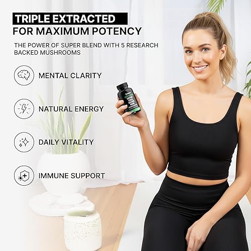 Miniatura 3 de Complejo de hongos melena de leones  5300 mg Mezcla adaptogénica para la memoria, el enfoque y el apoyo inmunológico  5 en 1 Lionsmane, Chaga,