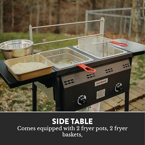 Miniatura 5 de GasOne - Freidora de propano para exteriores, quemadores dobles, cestas y tapas extraíbles de 16 cuartos de galón, carrito de freidora de aceite con