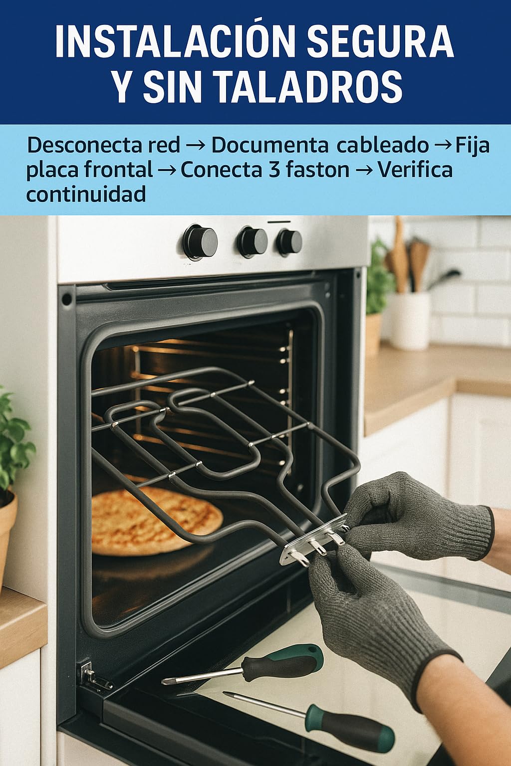 RECAMBIOS DREYMA Resistencia Grill Superior 2300W 230V 367 x 345 mm Distancia Terminales 26mm 3 Faston Recambio Horno Compatible con Balay Bosch Lynx Superser Neff Constructa Crolls Corcho Pro