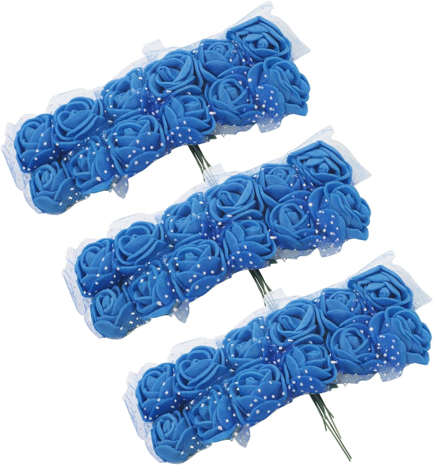 144 Pcs Artificial Rose Flower Heads, Blue Mini Flowers with Gauze & Stem, PE Foam Small Fake Roses for DIY Crafts, Wedding Bouquet, Hair Clips, Wreath, Home Decor image 5