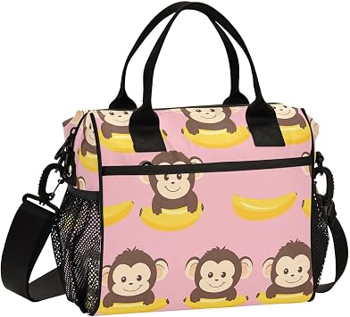 Monkey Banana Lunch Bag Reusable Lunch Tote Bags Insulated Leakproof Cooler Bag Lunch Box Adjustable Shoulder Meal Holder for Women Men Work Picnic Camping