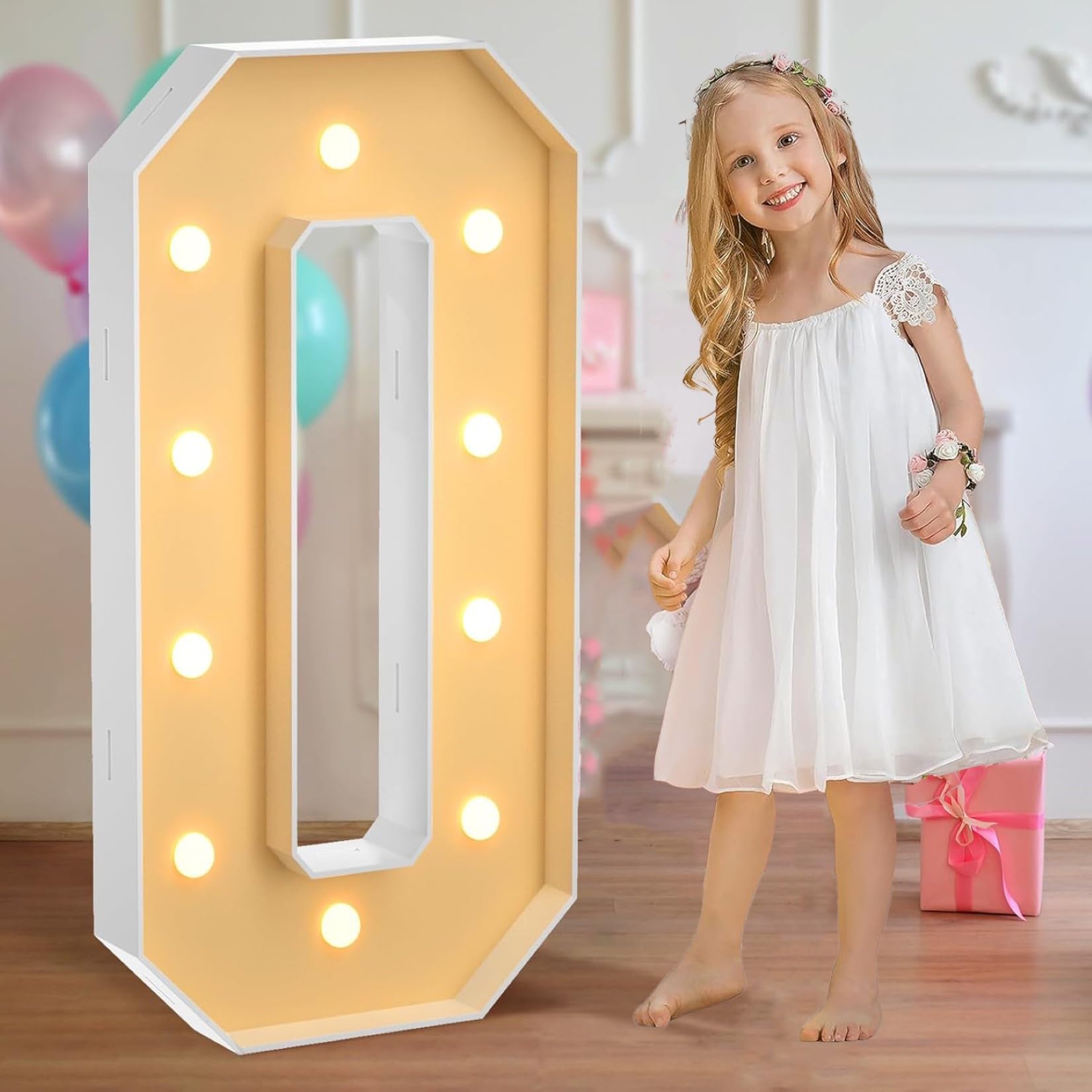 Marquee Light Up Number 0arge - Set di cornici decorative con luce calda, per matrimoni, San Valentino, feste di compleanno, 100 cm