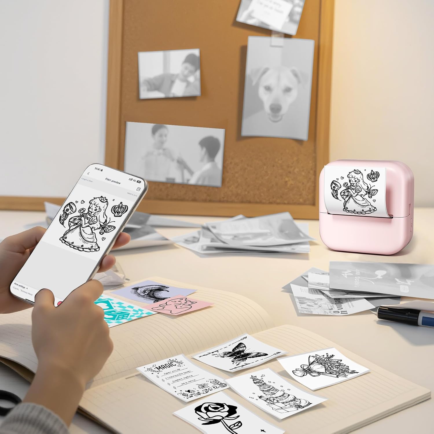 Inkless Sticker Printer, Print Pods Mini Printer Compatible with Phone & Tablet, Mini Sticker Printer with Stickers, M02L Portable Thermal Printer for Study Notes, Print Pictures & Photos, Journals - Image 2