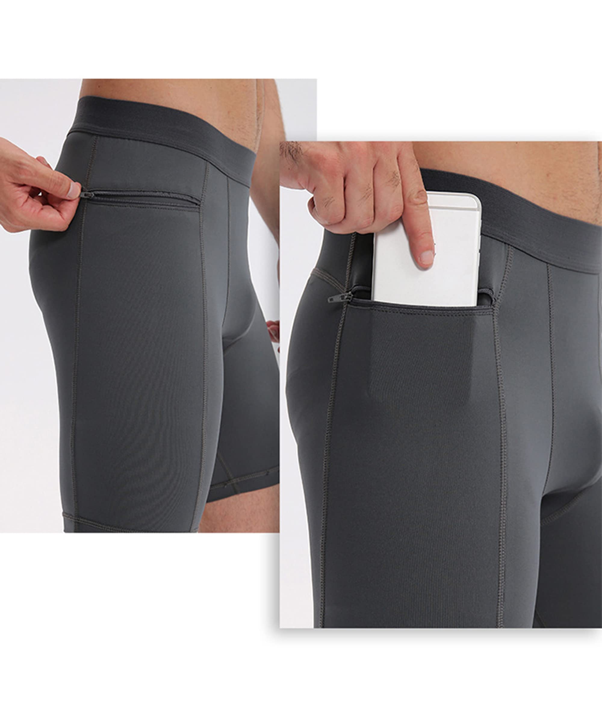 Paquete de 2 pantalones cortos de compresión para hombre con cremallera bolsillo para teléfono, correr, entrenamiento, ropa interior atlética