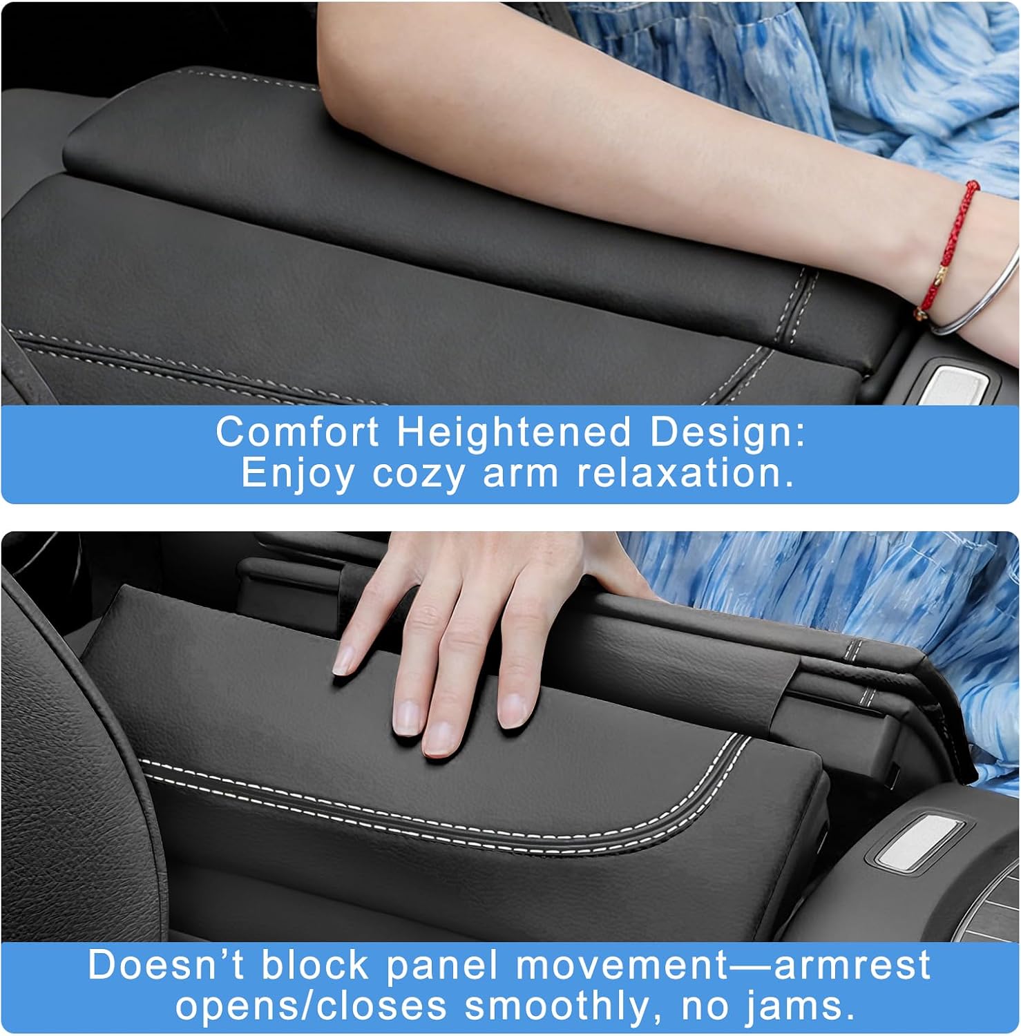 Leather Center Console Armrest Cover for Mercedes-Benz GLC/L 300 350e X254 2023-2025 Interior Accessories, Upgraded Armrest Protective Cover with Side Storage Pocket for Car Seat Organizer