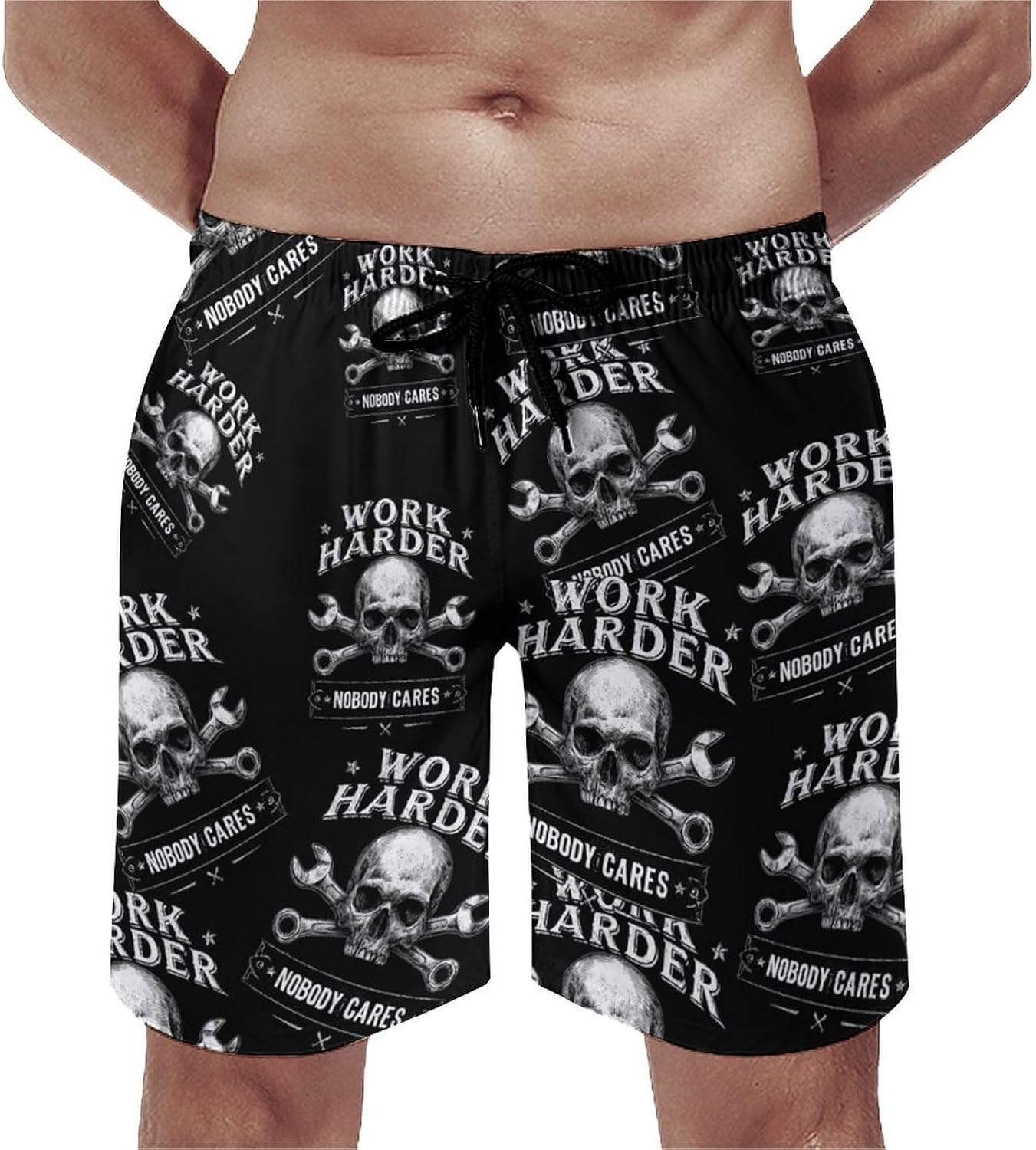 Work Harder Nobody Cares Mens Swim Trunks Beach Board Shorts Swimwear with Pockets Bathing Suit