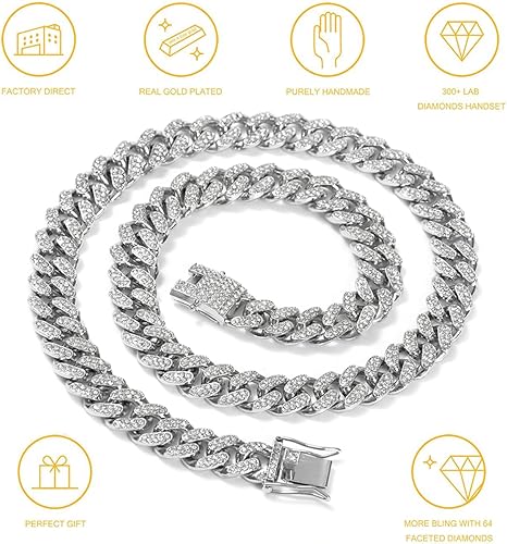 Miniatura 3 de Cadena FEEL STYLE de eslabones cubanos para hombre, dorada, plateada, collar de Miami cubano, cadena de diamantes para hombre, joya estilo Hip Hop