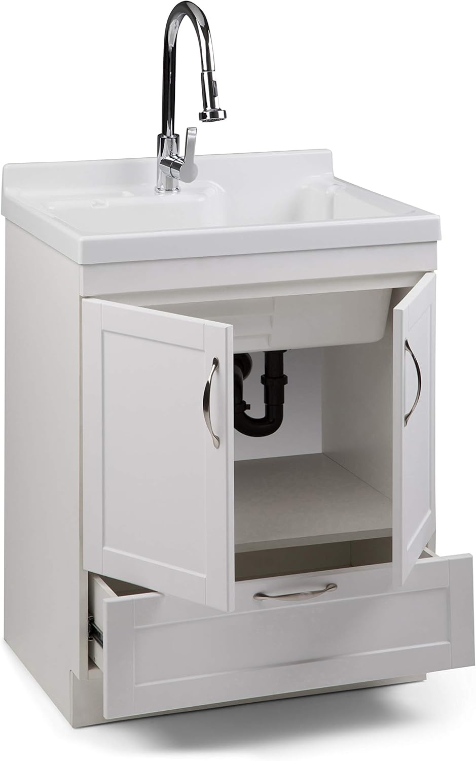 Grеаtеѕt Prоduсt SIMPLIHOME Maile Transitional 28 inch Laundry Cabinet with Pull-out Faucet and ABS Sink with Storage Compartment and 1 drawer, for the Laundry room, Utility room, Transitional Bеѕt Rеvіеw SIMPLIHOME Maile Transitional 28 inch Laundry Cabinet with Pull-out Faucet and ABS Sink with Storage Compartment and 1 drawer, for the Laundry room, Utility room, Transitional