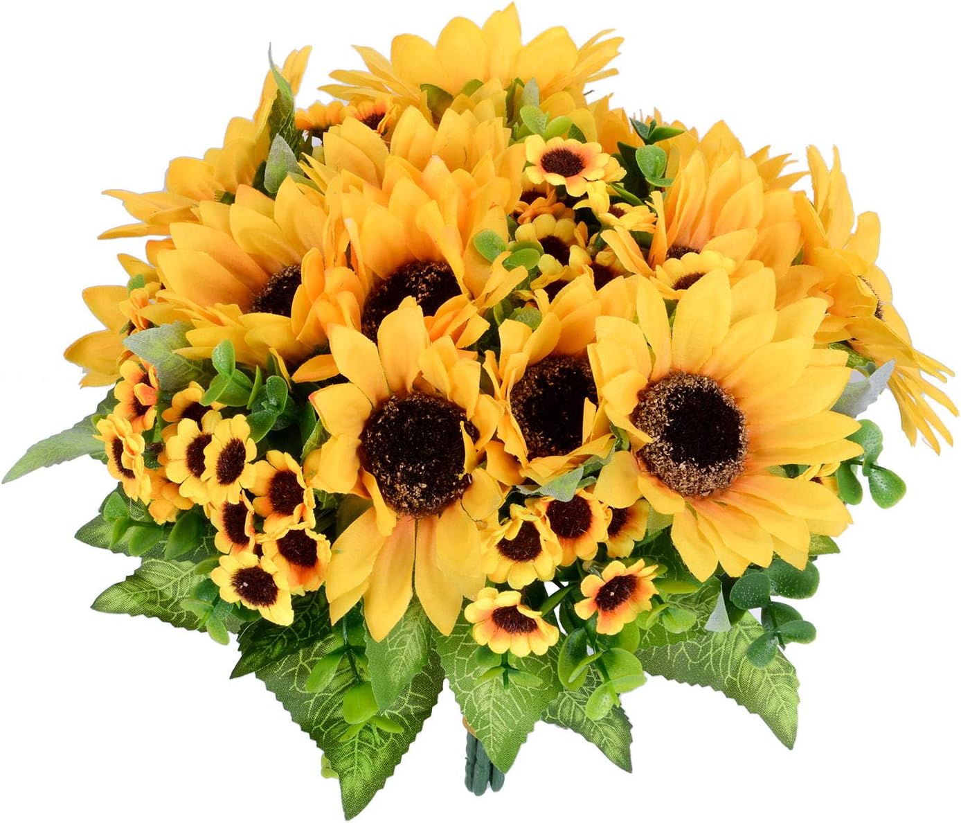 LvydecArtificial Sunflower Bouquet, 4 Bunches Silk Sunflowers Fake Yellow Flowers for Home Decoration Wedding Decor (4 Pack)