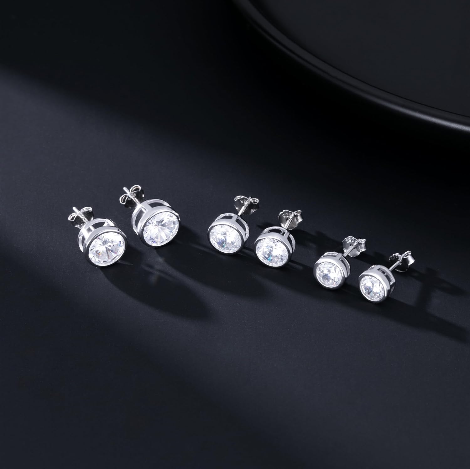SLUYNZ Sterling Silver Bezel CZ Earrings Stud for Women Teen Girls Round Simulated Diamond Stud Earrings Round CZ Stud Earrings 5MM/6MM/7MM - Image 6