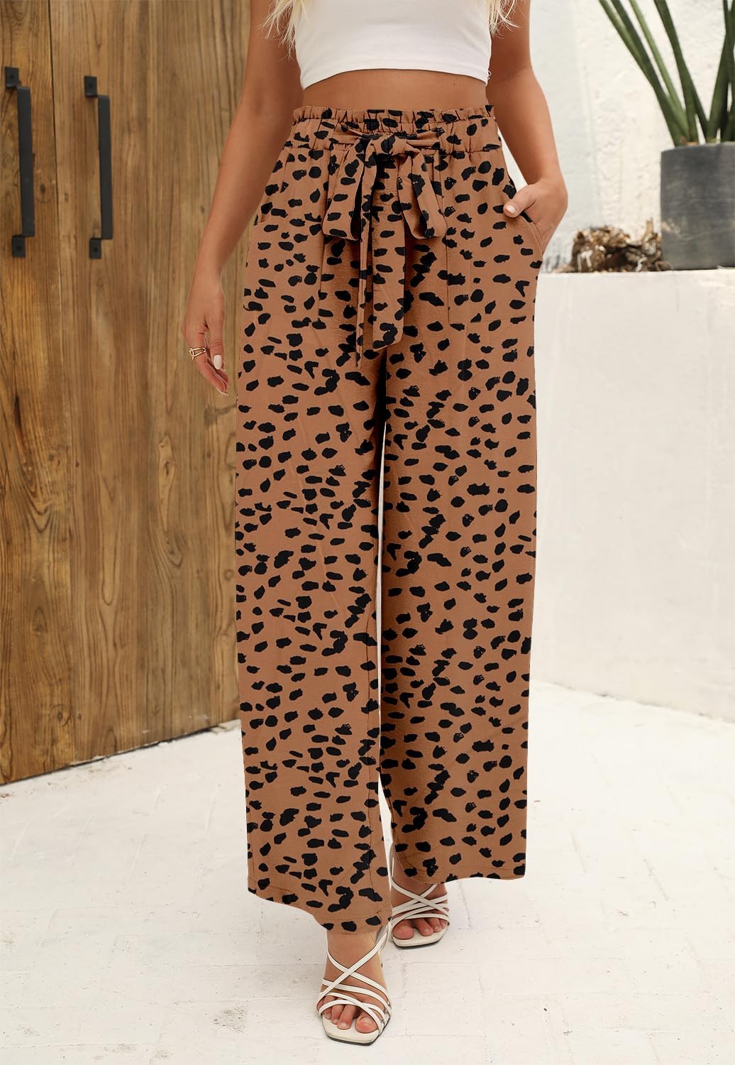 Angerella Womens Wide Leg Pants High Elastic Waist Adjustable Knot Casual Flowy Trousers Business Work Pants with Pockets - Image 3