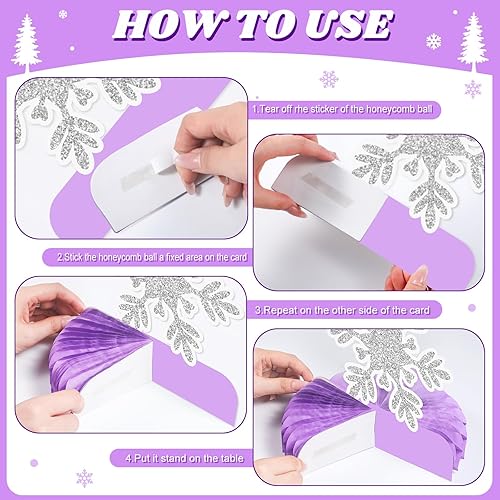 Miniatura 4 de 9 piezas de mesa de invierno centros de mesa de panal de abeja con copos de nieve, decoraciones de fiesta de invierno para temática de invierno,