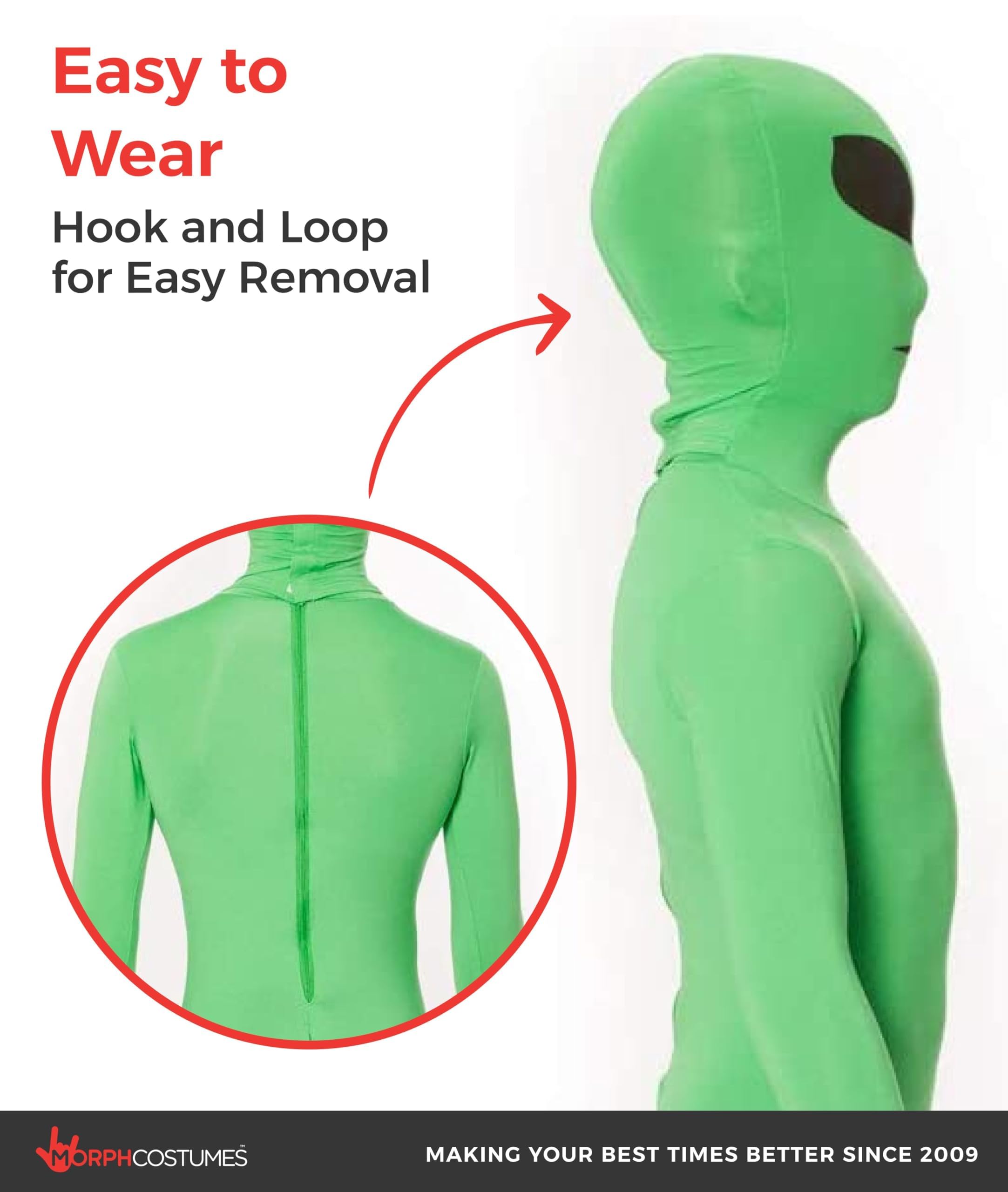 Morphsuits Przebranie Kosmity dla Dzieci - Zielony Kombinezon z Fluorescencyjnymi Detalami, Halloween, XL
