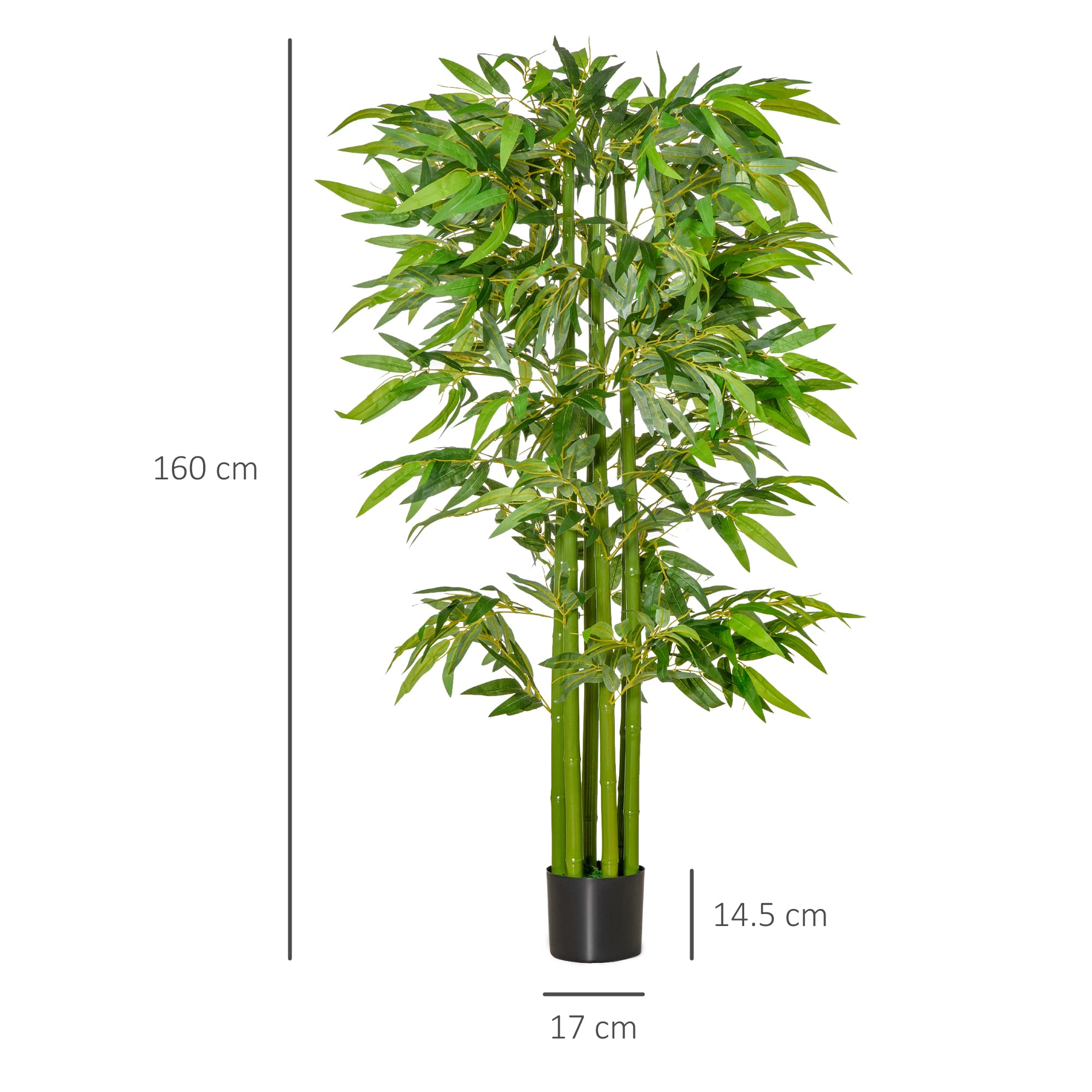 HOMCOM Bambou Artificiel XL 1,60H 975 Feuilles denses Pot Inclus Noir Vert