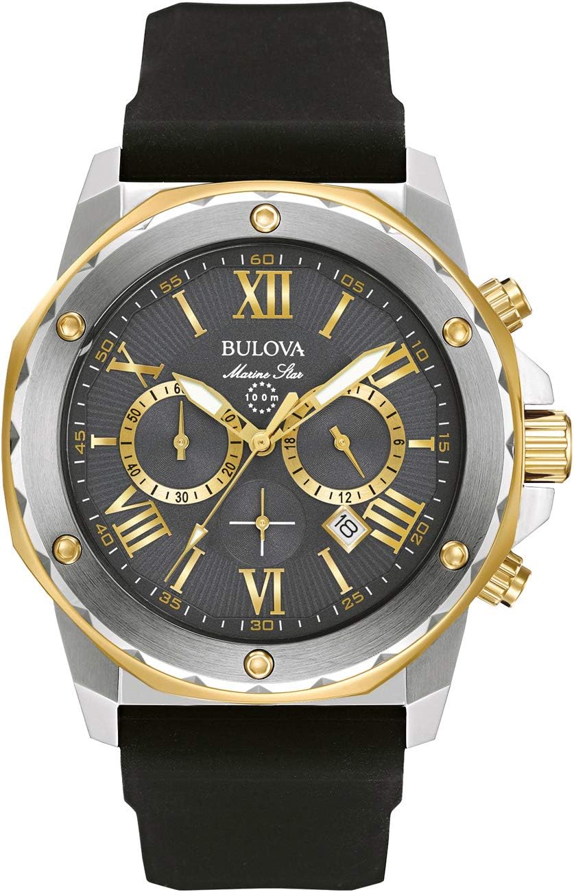 Bulova 98B277 メンズクロノグラフステンレスブラックラバーバンドグレースマートウォッチダイヤル