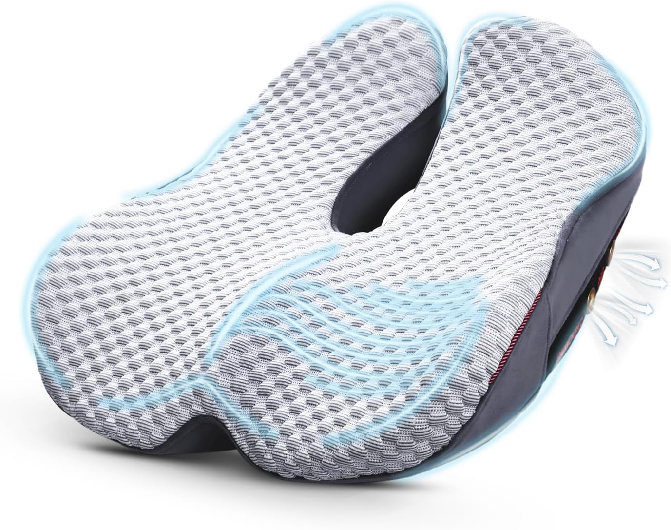 US Patented Non-Flattening Ergonomic Seat Cushion for Long Sitting, Tailbone & Hip Support, Front Angled Thigh Relief, 4D Air Fiber & Memory Foam, Office Chair & Car(Grey)