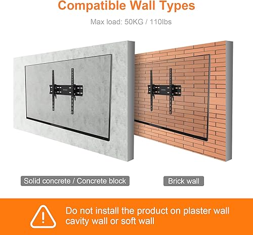 Miniatura 6 de GRIFEMA GB1004-2 Soporte de pared para TV, soporte de TV inclinable para televisores o monitores planos y curvos de 26 a 55 pulgadas, capacidad
