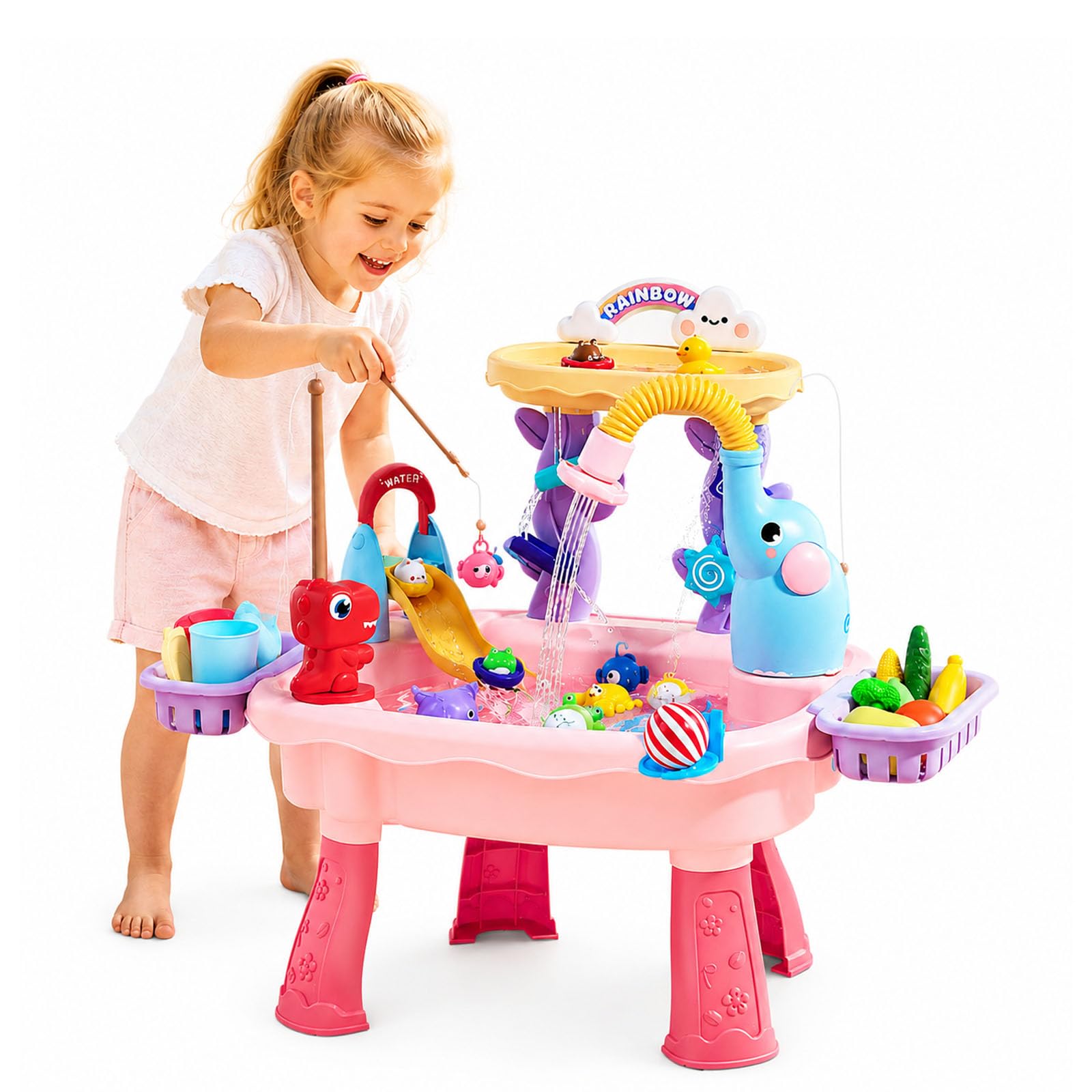 Wasserspieltisch für Kinder mit Angelspiel, Outdoor Wassertisch，pink | Sommer & Camping, Für Terrasse & Park, Innenbereich geeignet, Aquaplay Spielzeug, Outdoor Wasserspiel