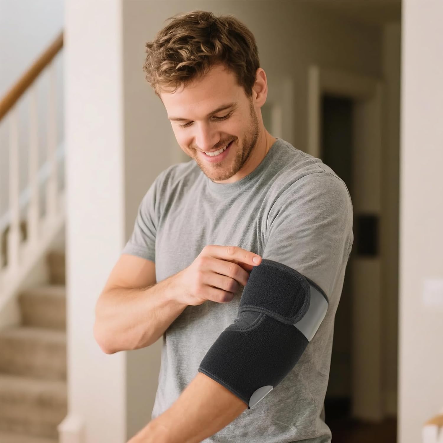 Adjustable Elbow Compression Sleeve, Tennis Elbow Brace for Men Woman, Fit for Pain Relief, Sports, Daily Activities, Golfers Elbow, Tendonitis Bursitis Arthritis Sprains Strains, One Size, 1 Pack - Image 4