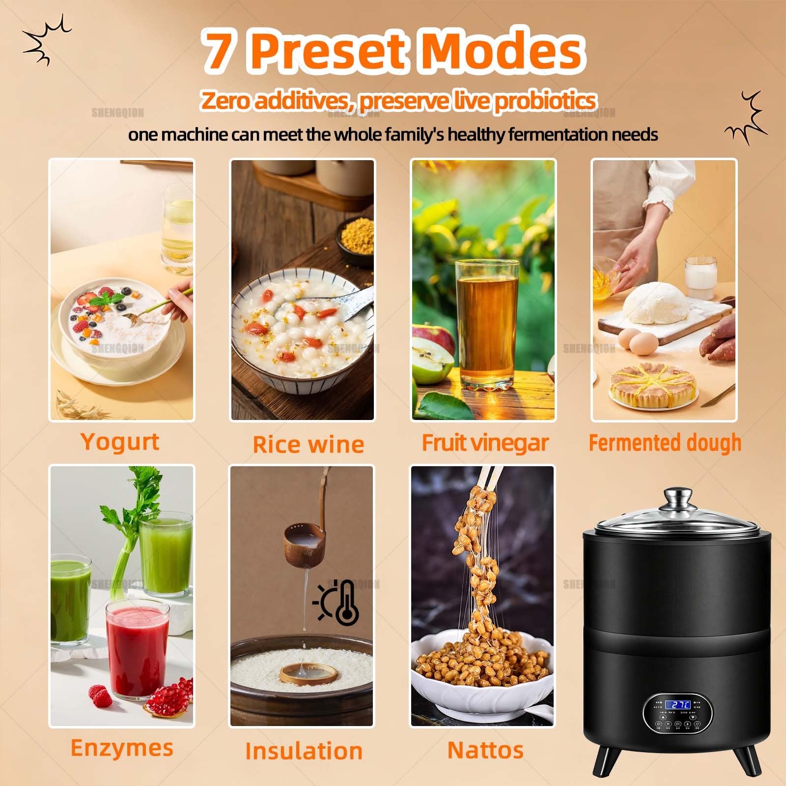 Yogurt Maker, macchina elettrica intelligente con 7 modalità preimpostate, riscaldamento uniforme a 360°, timer digitale, ciotola rimovibile in acciaio inossidabile, capacità 8 l per yogurt, natto e