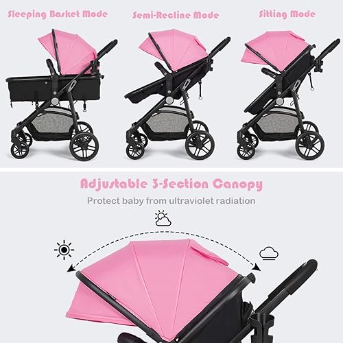 Miniatura 3 de BABY JOY Cochecito de bebé, 2 en 1 Carriola convertible de cuna a cochecito, silla de paseo con cubierta para pies, portavasos, gran espacio de