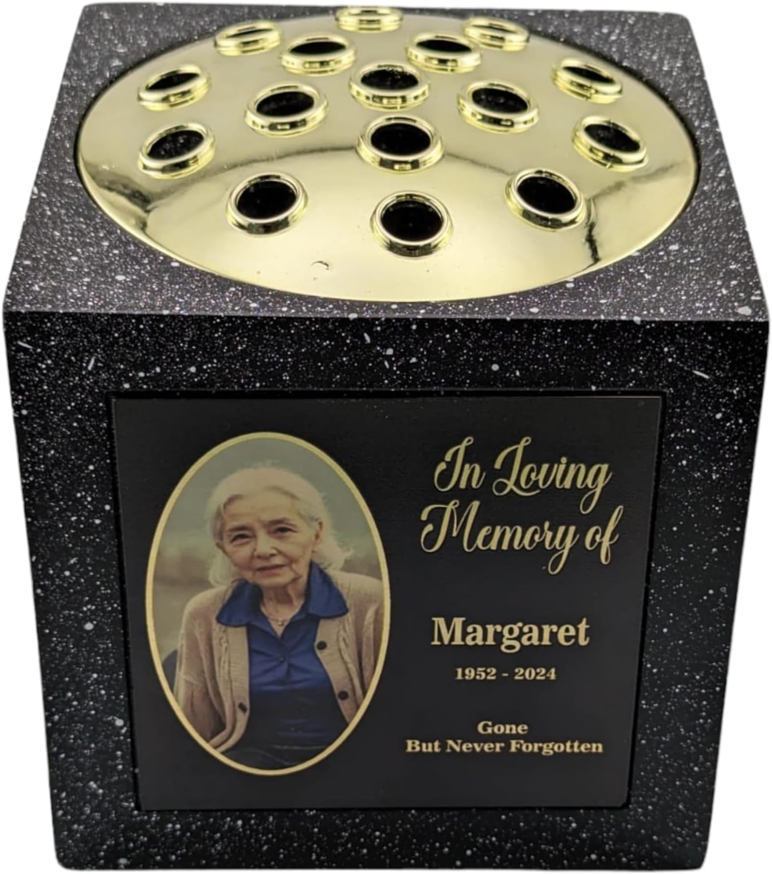 [Custom] Personalised Printed Black Memorial Rose Bowl Grave Marker Flower Pot Vase (UV PRINTED)