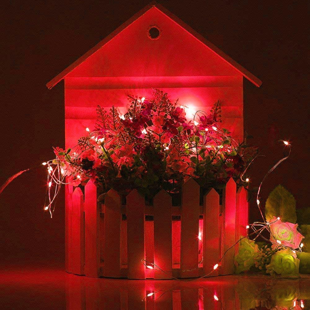 ErChen Dual-Color Battery Operated Led String Lights, 33 FT 100 LEDs Color Changing Silvery Copper Wire Dimmable Fairy Lights with Remote Timer for Indoor Outdoor Christmas (Warm White, Red)