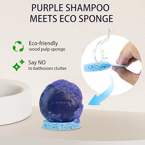 Miniatura 6 de Barra de champú púrpura tonificante de latón sin sulfato para cabello rubio, decolorado, plateado o castaño con reflejos para viajes, con recipiente