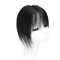 Vista 6 de viviaBella Toppers de cabello humano con clip de 10 pulgadas con flequillo, negro natural