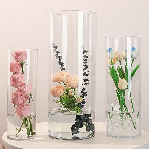 Clear Acrylic Cylinder Flower Vase Large Plastic Centerpieces Vase | Tall Shatterproof Unbreakable Transparency Vase Lightweight Easy Clean Home Decor Floral Arrangement, Hydroponics
