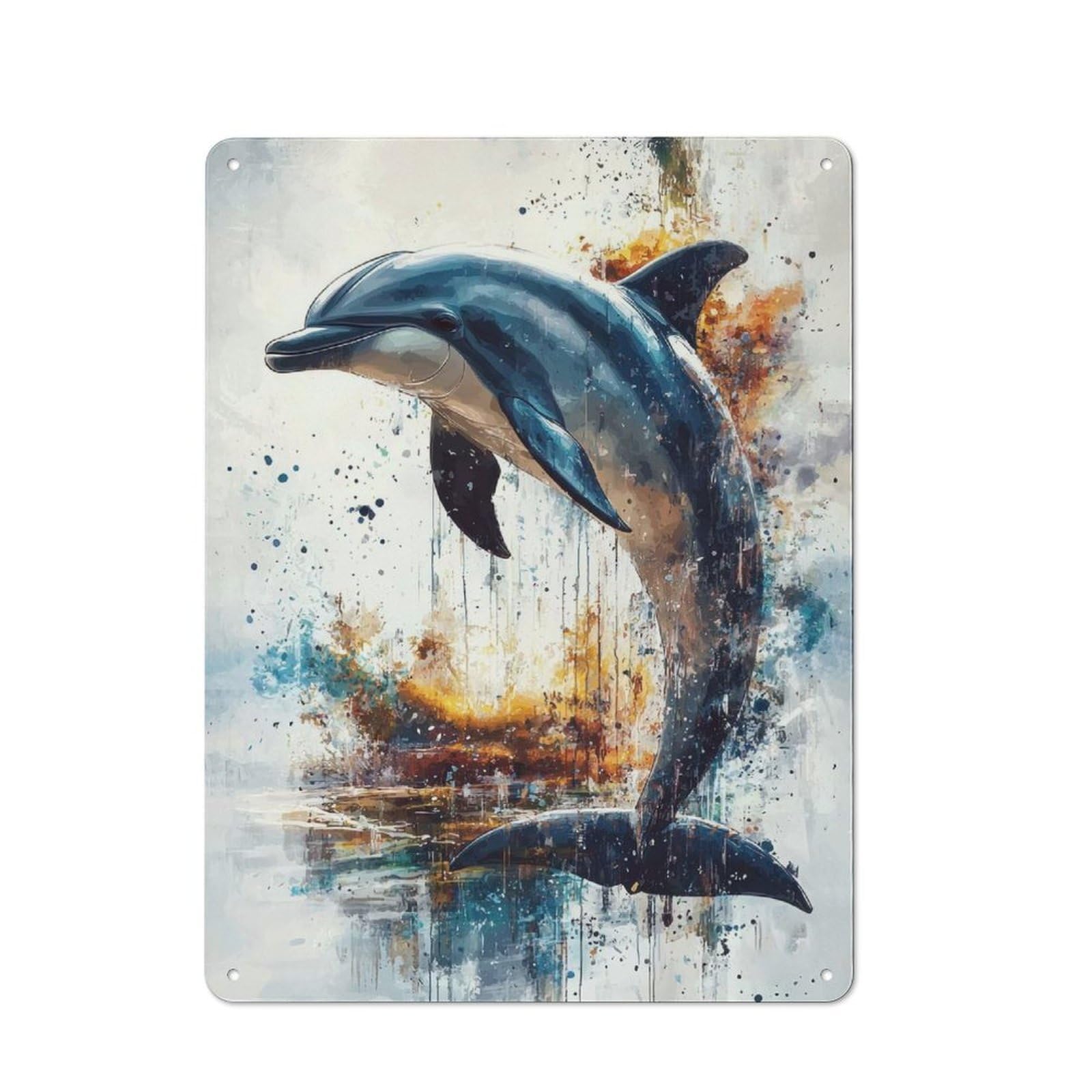 Junmoney Dolphin Watercolor Art Rustic Metal Plaque 40X30cm For Studio Or Craft Room, Suited To Craft Room Decorators