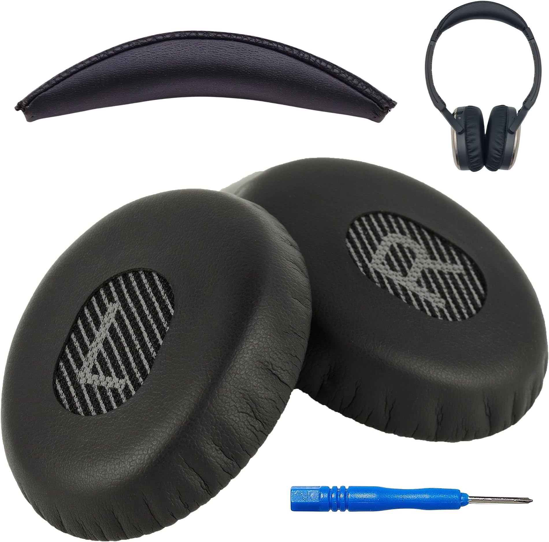 Replacement QC3 and On-Ear Ear Pads and Headband pad Cushion kit. Compatible with Bose QuietComfort 3 (QC3) / On-Ear Headphones (Black). 3D Printed HB | Seamless DIY Fit