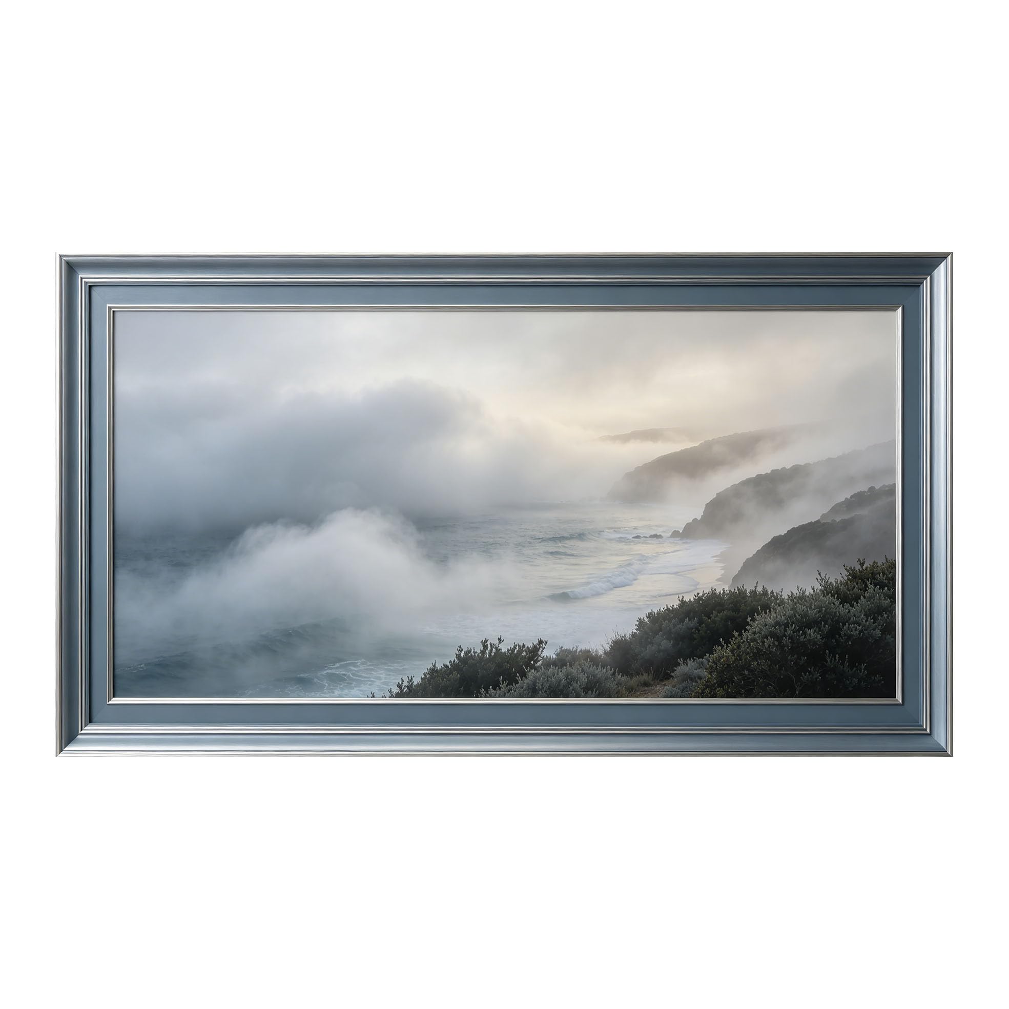 Yzpallescene 3D Framed Wall Art 50cm×100cm Coastal Seascape Misty Ocean Foggy Beach Panoramic Large Size SelfAdhesive Removable Wall Decor Prints Artwork for Living Room Bedroom Office