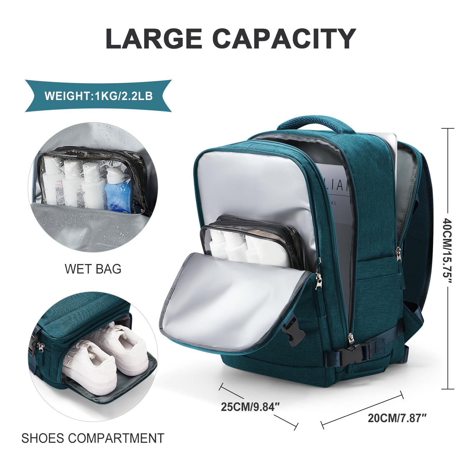 SZLX Zaino Ryanair 40x20x25 Donna Zaino da Viaggio Bagaglio a Mano 20L Uomo Borse da cabina 45x36x20 Easyjet Travel Backpack Adatto a laptop da 14 Pollici con scomparto per scarpe per Lavoro e Scuola