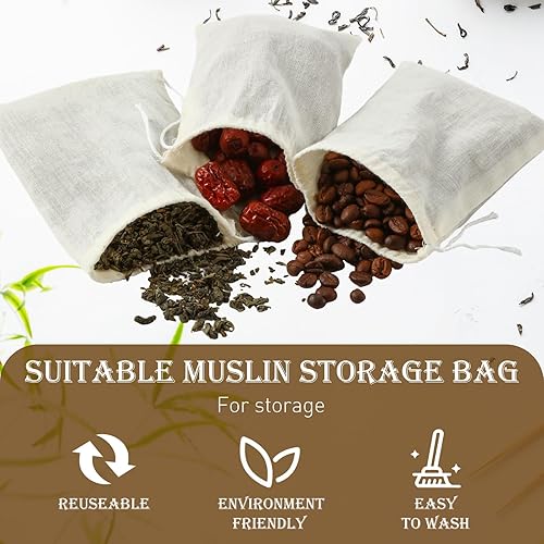 Miniatura 6 de Boao 100 bolsas de filtro de té para colar, bolsas de té reutilizables de tela de queso, bolsas de té para té suelto, bolsas de té vacías, bolsas de