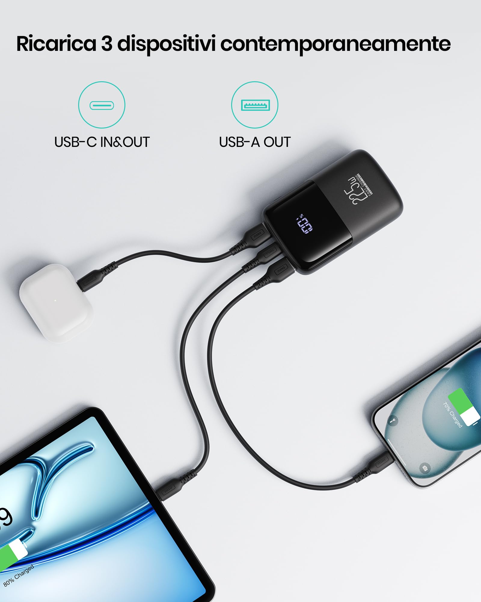 INIU Power Bank, 10000mAh 22.5W Mini Caricatore Portatile Ricarica Rapida, Batteria Esterna Powerbank per iPhone 17 16 15 14 13 Pro Max Mini Plus AirPods iPad Samsung Xiaomi HUAWEI etc